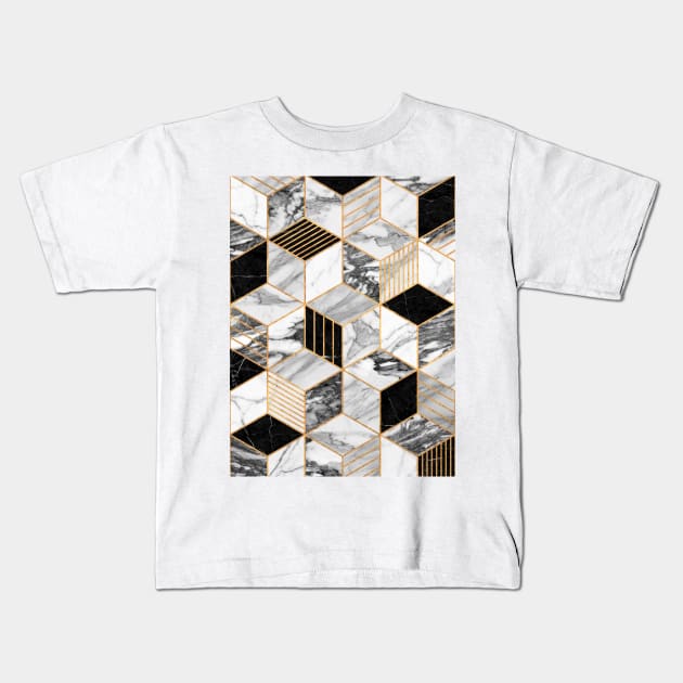 Marble Cubes 2 - Black and White Kids T-Shirt by ZoltanRatko